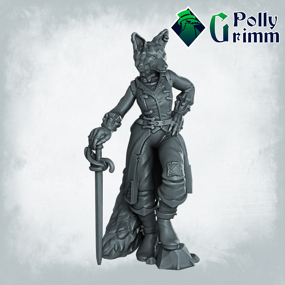 Fantasy and historic miniatures for tabletop games. Lupin set. Three form, beastman. Pirate, lady-thief, trickster with a rapier